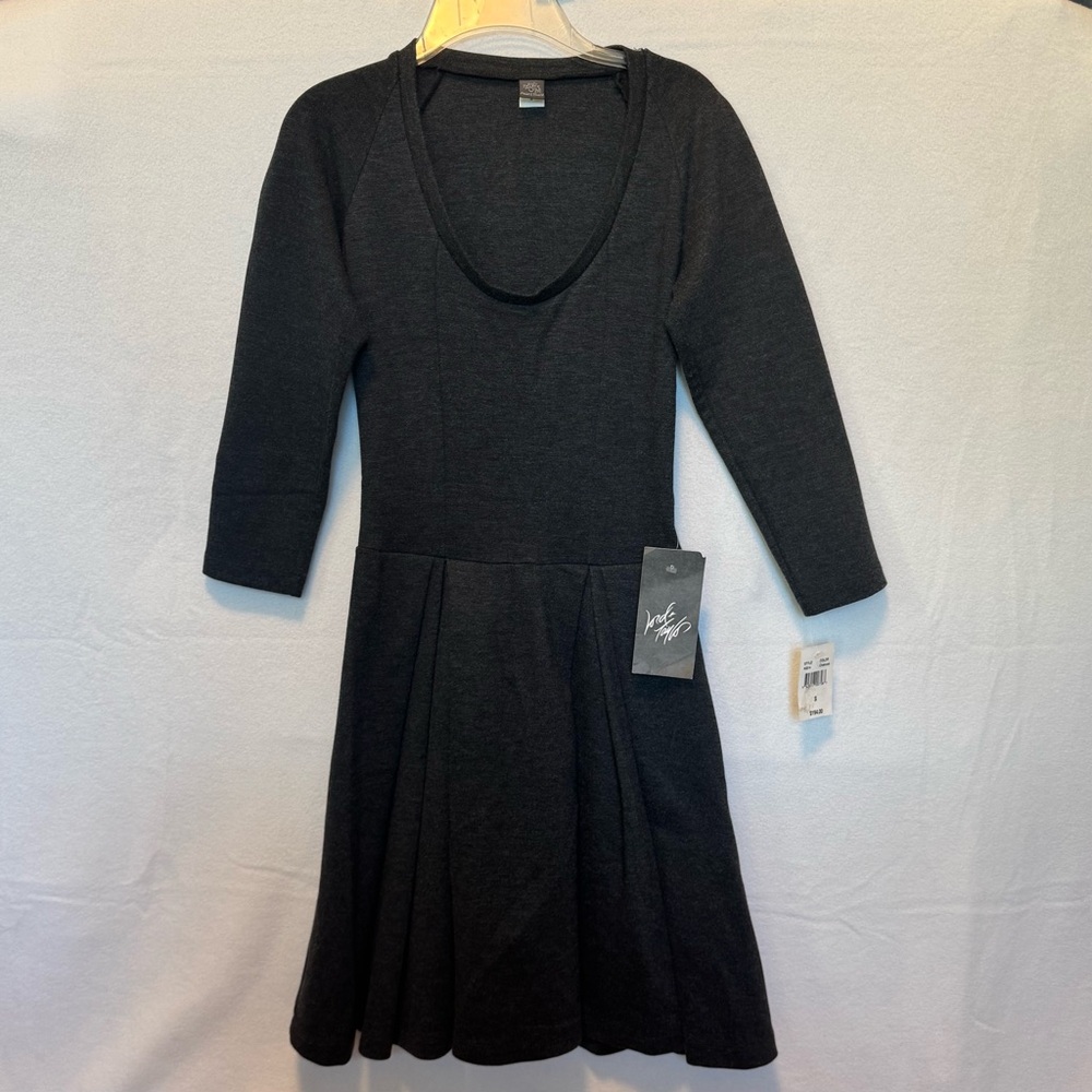 NWT Only Hearts Charcoal Black Mini Dress Elegant 3/4 Sleeve Pleated Preppy